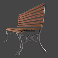 Sturdy Wooden Outdoor Bench With Slatted Design And Decorative Metal Legs