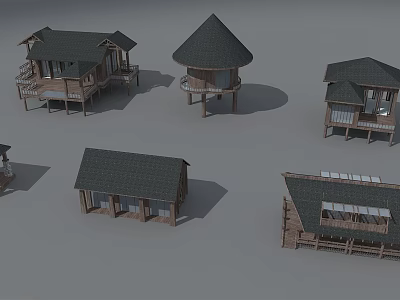 Detached Villa Designs With Conical Roofs Wooden Structures And Terraces 3d model