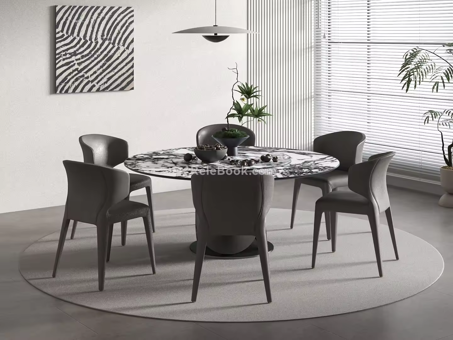 Modern Dining Table and Chair Combination Round Six 3d model