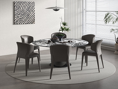 Modern Dining Table and Chair Combination Round Six 3d model