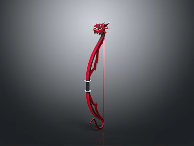 Red Dragon Head Decorated Bow Traditional Weapon Design With Intricate Carvings And Elegant Shape 3d model