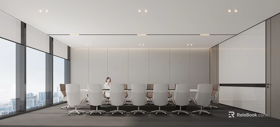 Modern Conference Room Interior Design With Large Meeting Table And Comfortable Chairs 3d model 