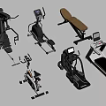 Various Types Of Fitness Equipment Including Treadmill Elliptical Trainer Weight Bench And Exercise Bike