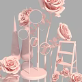 Elegant Pink Rose Art Installation With Circular Decor Ladder Structure And Cone Shapes