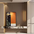 Modern Living Room Interior With Wooden Wall Decorative Painting And Marble Console Table Lighting