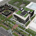 Modern Community Building With Green Roof And Wooden Facade Surrounded By Trees In Urban Area