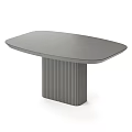 Modern Oval Shaped Gray Dining Table with Fluted Pedestal Base Design 3d model