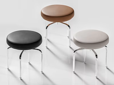 Modern Minimalist Upholstered Stools with Black Brown Light Gray Seats and Metal Legs 3d model