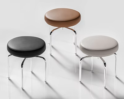 Modern Minimalist Upholstered Stools with Black Brown Light Gray Seats and Metal Legs 3d model