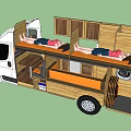 White Converted Functional Vehicle With Wooden Interior Bunk Beds And Storage 3d model