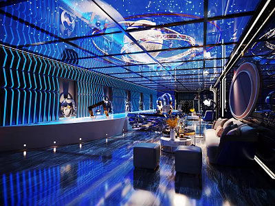 Futuristic Luxury KTV Interior With Blue Lighting And Modern Decor 3d model