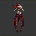 3D Fantasy Female Character With Long Red Hair Red Gold Outfit and Flowing Appendages