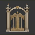 Ornate Golden Gate Featuring Decorative Pillars Finials And Intricate Carvings In Classical Design