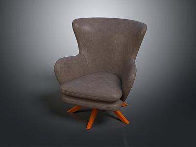 Stylish Modern Gray Single Sofa With Orange Wooden Legs For Living Room 3d model