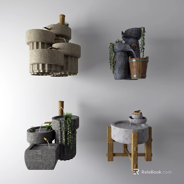 Shower Sauna Stone Fixtures With Wooden Frame Green Plants And Sauna Bucket 3d model 