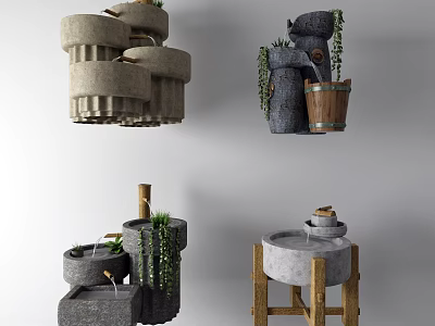 Shower Sauna Stone Fixtures With Wooden Frame Green Plants And Sauna Bucket 3d model