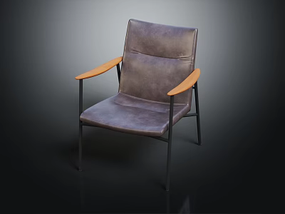 Gray Leather Leisure Chair With Wooden Arms And Metal Legs Modern Design 3d model