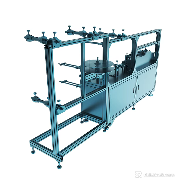 Blue Industrial Machinery With Metal Frame And Mechanical Arms On Wheels 3d model 