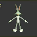 Cartoon Rabbit With Large Ears Standing Open Arms Smiling White Body Gray Background Reflection