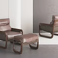 Comfortable Modern Leather Leisure Chair With Wooden Frame And Ottoman For Living Room