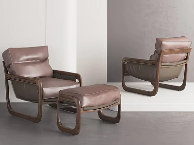 Comfortable Modern Leather Leisure Chair With Wooden Frame And Ottoman For Living Room 3d model