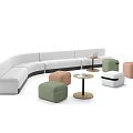 Modern Curved White Sofa Coffee Table Set With Round Tables And Colorful Stools 3d model