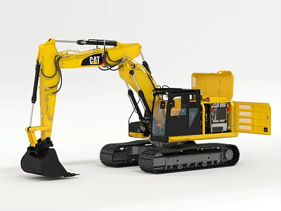 CAT Yellow Excavator Functional Vehicle With Tracks And Bucket For Construction 3d model