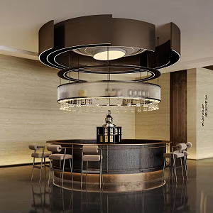 Modern Sales Office Water Bar Coffee Area Curved Bar Table Wine Cup Rack Bar Stool 3d model
