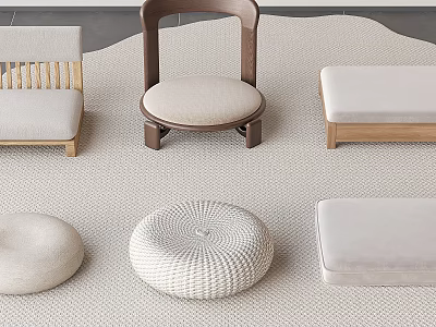 Modern Minimalist Stools with Wooden Frames and Fabric Seats in Neutral Tones 3d model