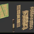 Golden Metal Components With Diverse Shapes Including Bolts And Geometric Blocks