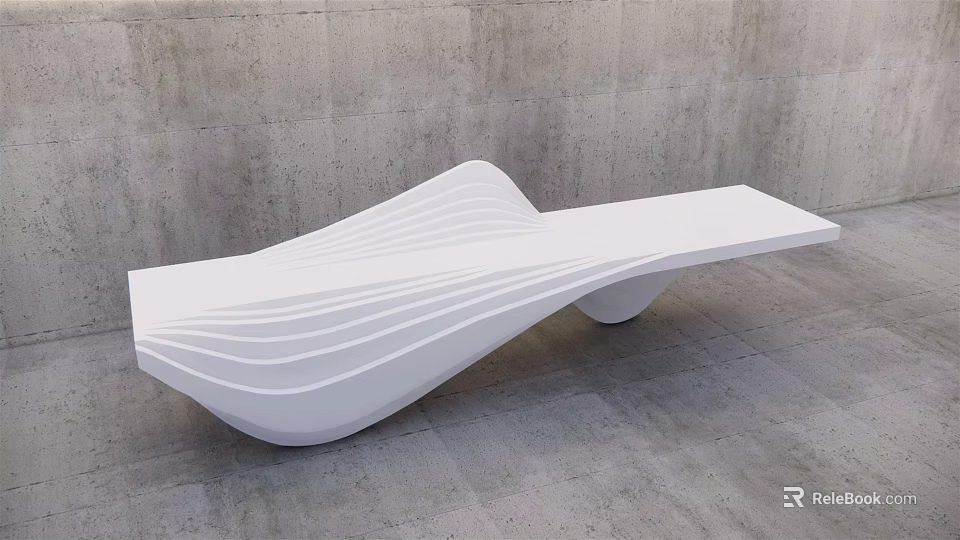 Modern Reception Desk With Curved Wave Design Smooth White Surface Against Minimalist Concrete Background 3d model 
