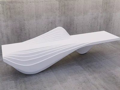Modern Reception Desk With Curved Wave Design Smooth White Surface Against Minimalist Concrete Background 3d model