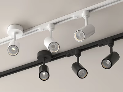 Adjustable White And Black Track Mounted Downlights And Spotlights For Ceiling Lighting 3d model