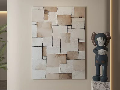Abstract Geometric Collage Painting With Brown White Squares And Gray Decorative Doll 3d model