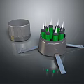 Tactical Weapon System With Green Cylindrical Ammunition Round Container And Metal Stands