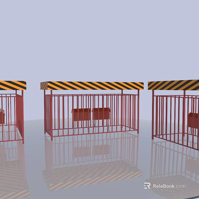 Industrial Equipment Red Metal Frames With Top Yellow And Black Warning Stripes For Safety Isolation 3d model 