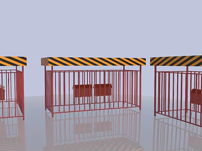 Industrial Equipment Red Metal Frames With Top Yellow And Black Warning Stripes For Safety Isolation 3d model