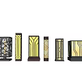 Stylish Outdoor Lights With Black Frames Yellow Illumination And Artistic Geometric Patterns