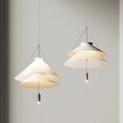 Elegant Modern White Layered Chandeliers With Sleek Design And Soft Lighting 3d model