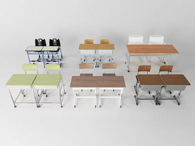 Different Style Home Office Desks With Colorful Chairs And Wooden Metal Frames 3d model
