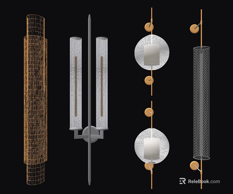 Modern Wall Lamps With Metal Frames And Glass Shades Design Styles 3d model 