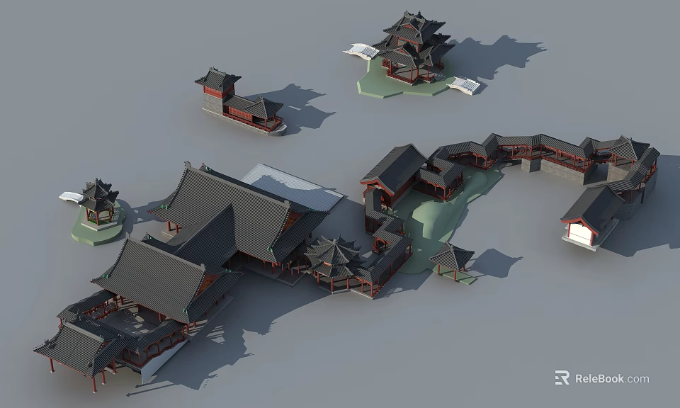 Ancient Chinese Architecture Complex With Classic Roofs Intricate Eaves And Courtyards 3d model 