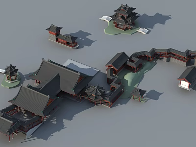 Ancient Chinese Architecture Complex With Classic Roofs Intricate Eaves And Courtyards 3d model