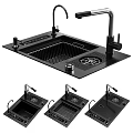 Modern Kitchen Faucets With Stainless Steel Sinks Drainer And Wooden Cutting Board