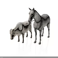 White Horse And Sheep Standing Together On White Background