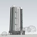 Modern High Rise Residential Building With Glass Windows In Urban City Skyline