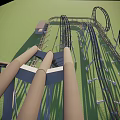 Thrilling Roller Coaster Amusement Equipment With Green Grass And Modern Building