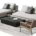 Modern Gray Sofa and Coffee Table Set With Gray Pillows Black Table and Gray Rug 3d model