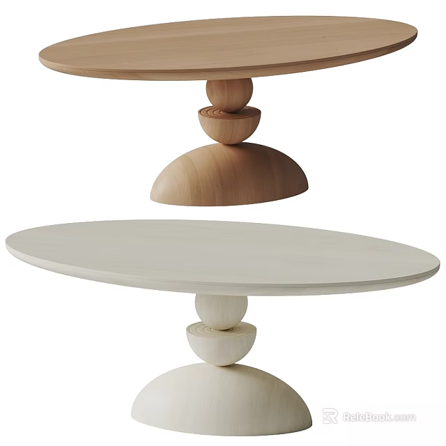 Light Wooden Functional Round Table With Modern Spherical Pedestal Base Design 3d model