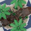 Building Blocks Island Scene with Palm Trees Shipwreck Sandy Shore and Blue Ocean